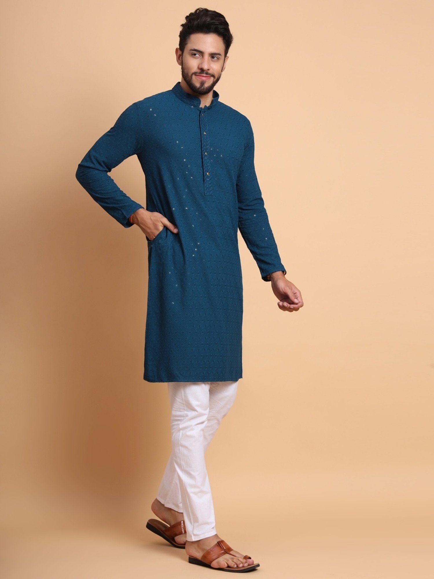 SWAGG INDIA Royal Blue Regular Fit Embroidered Kurta