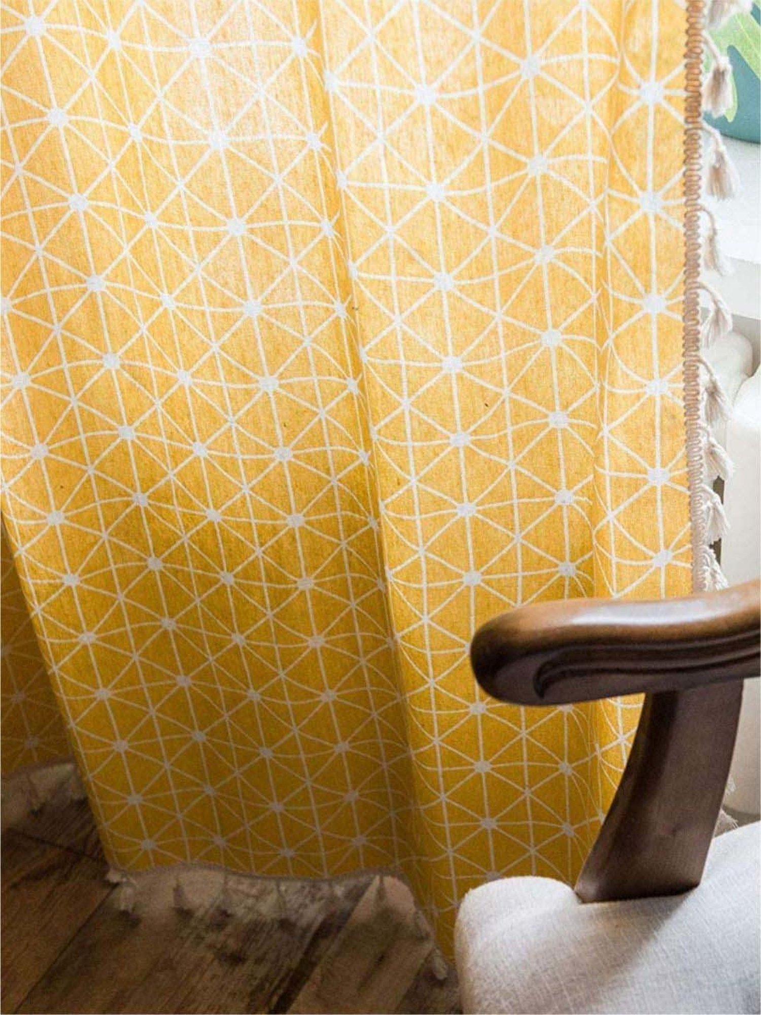 Urban Space Bohemian Yellow Cotton 5 Ft. Window Curtain with Stainless Steel Rings