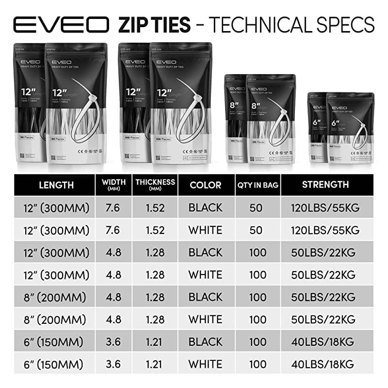 12 inch Zip Ties Heavy Duty White Zip Ties | Cable Ties Straps Zipties Plastic Ties Wire Ties Wraps for Cables