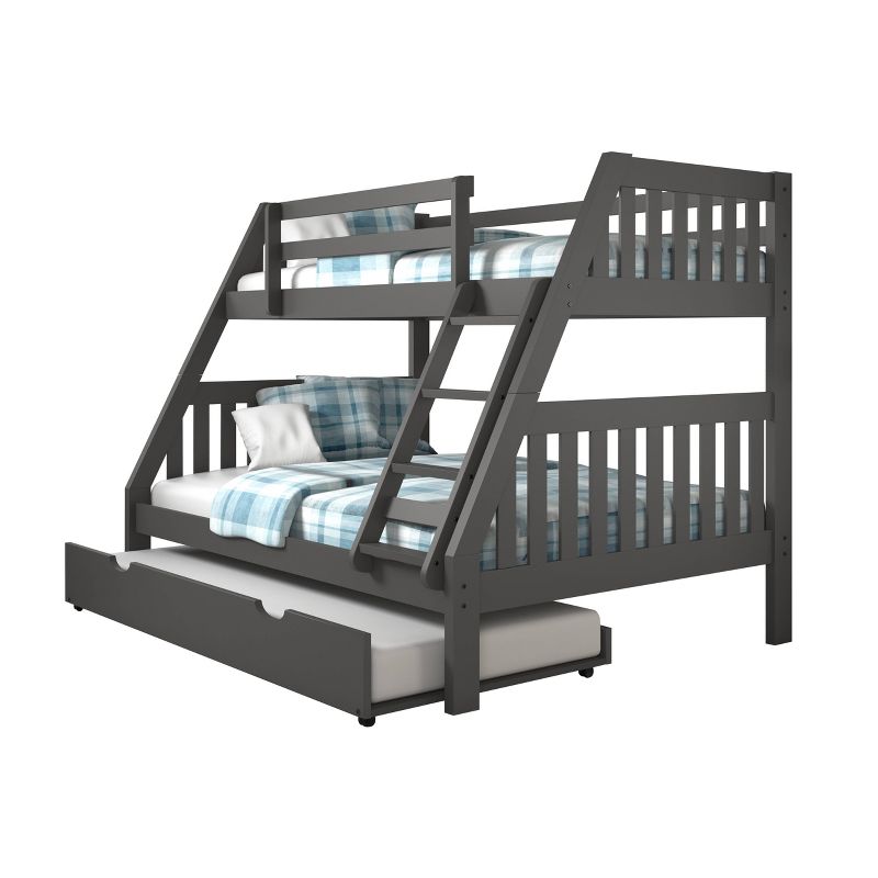 Twin/Full Mission Bunk Bed with Trundle Bed Dark Gray - Donco Kids