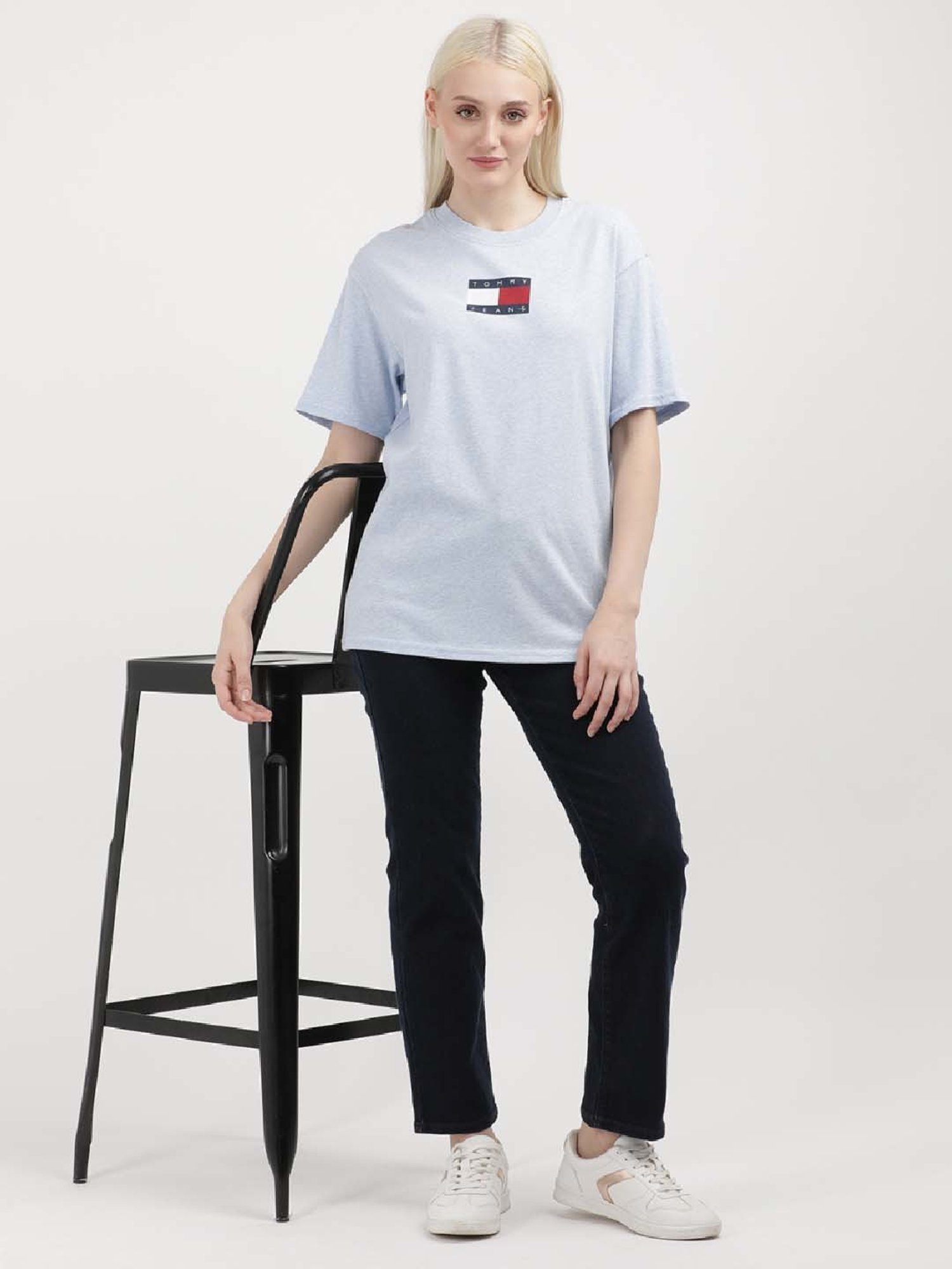 TOMMY HILFIGER Sky Blue Cotton Logo Print T-Shirt