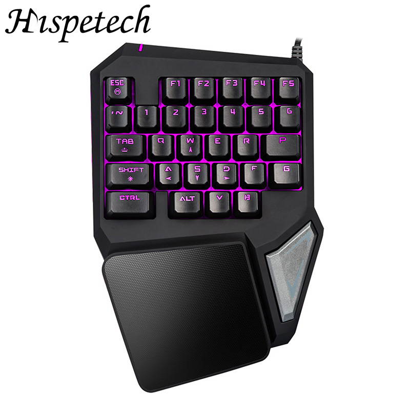 HISPETECH Delux T9 Pro 7 Colors LED Backlit Single Hand Professional Gaming Keyboard Wrist Support 1.8m USB Wire Anti-Ghosting Keyboard for PC Computer Desktop