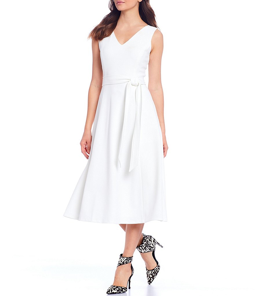 Vince Camuto Halter Bow Neck Sleeveless Midi Dress with Side Seam Pockets