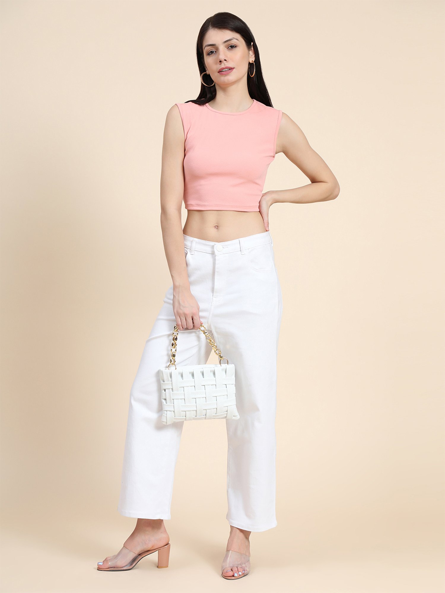 KERI PERRY Peach Regular Fit Crop Top