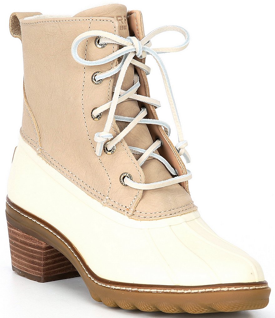 Sperry Saltwater Leather Lace-Up Block Heel Rain Booties