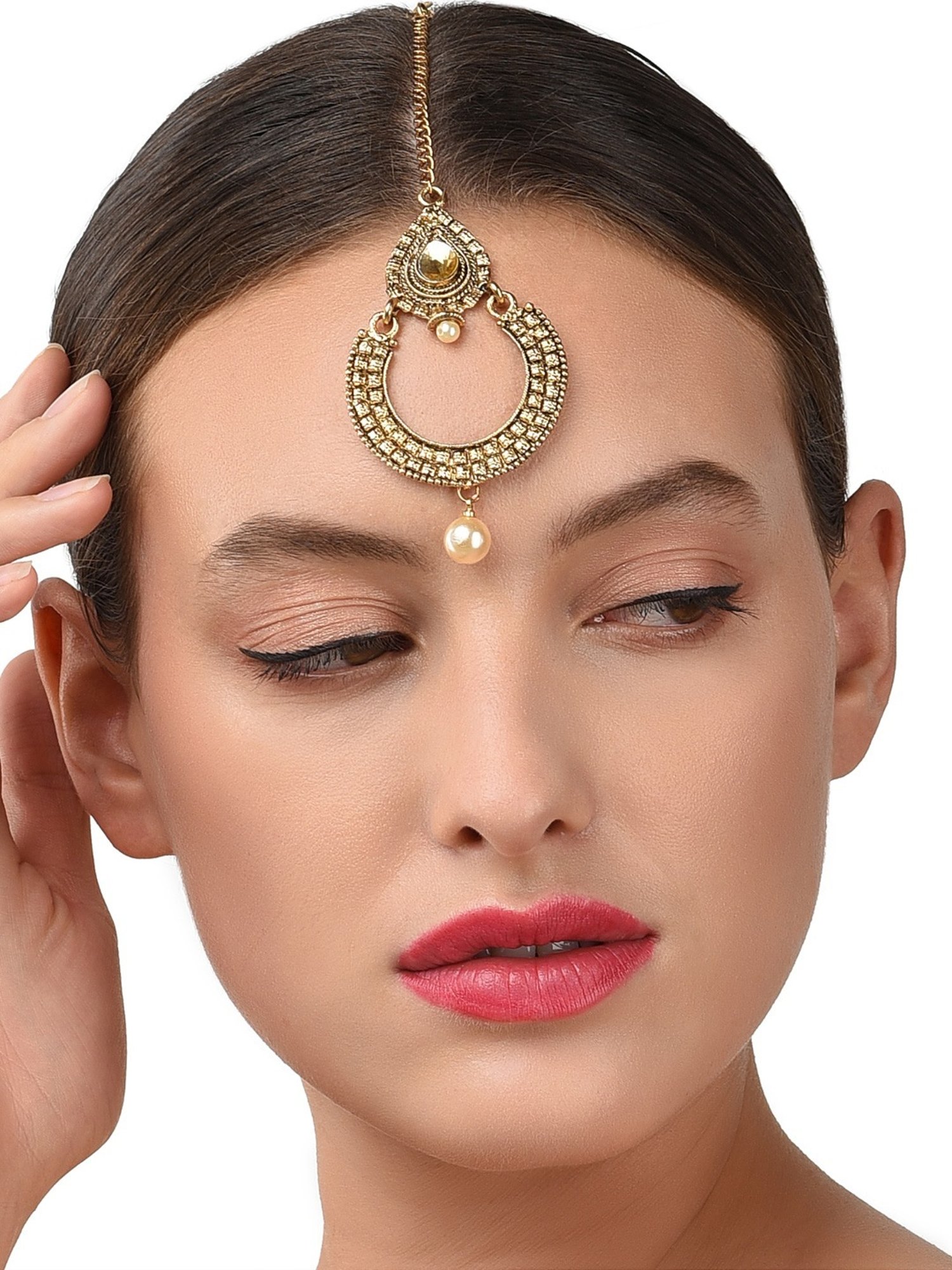 Zaveri Pearls Golden Alloy Maang Tikka - Set of 4
