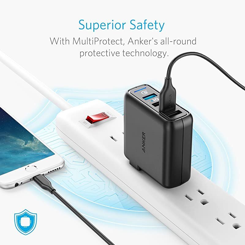 Quick Charge 30 435W 4Port USB Wall Charger PowerPort Speed 4 for Galaxy S7S6edgeedge+ Note 45 LG G4G5 HTC One M8M9A9 Nexus 6 with PowerIQ for iPhone 7 iPad and More