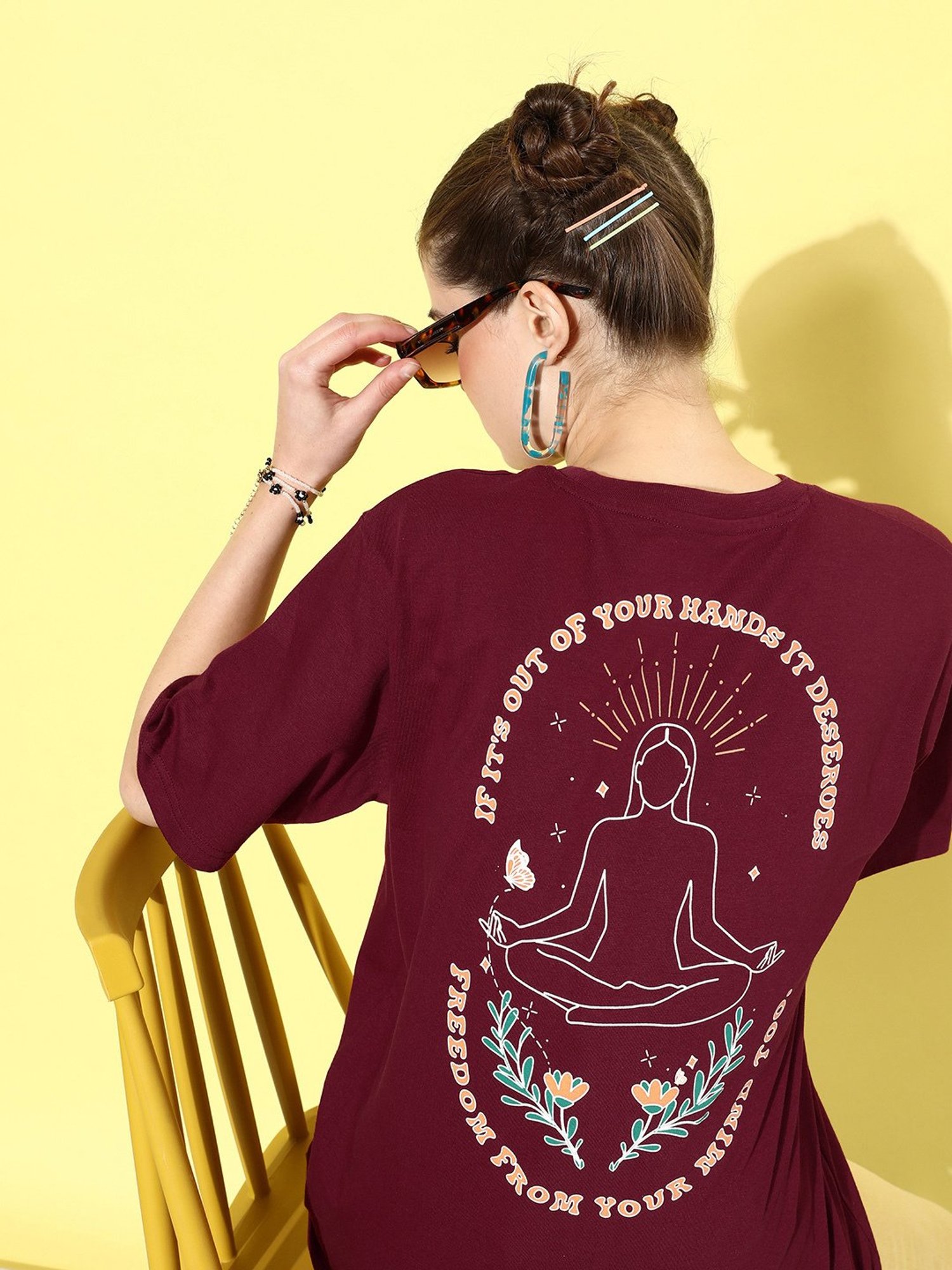 Dillinger Maroon Cotton Graphic Print Oversized T-Shirt