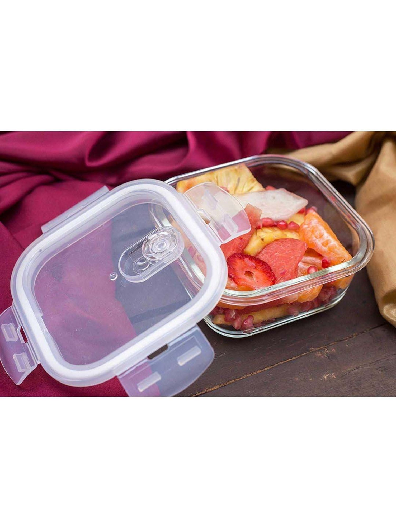 Femora Borosilicate Glass Square Container with Air Vent Lid (300 ml, 500 ml & 800 ml) - Set of 3