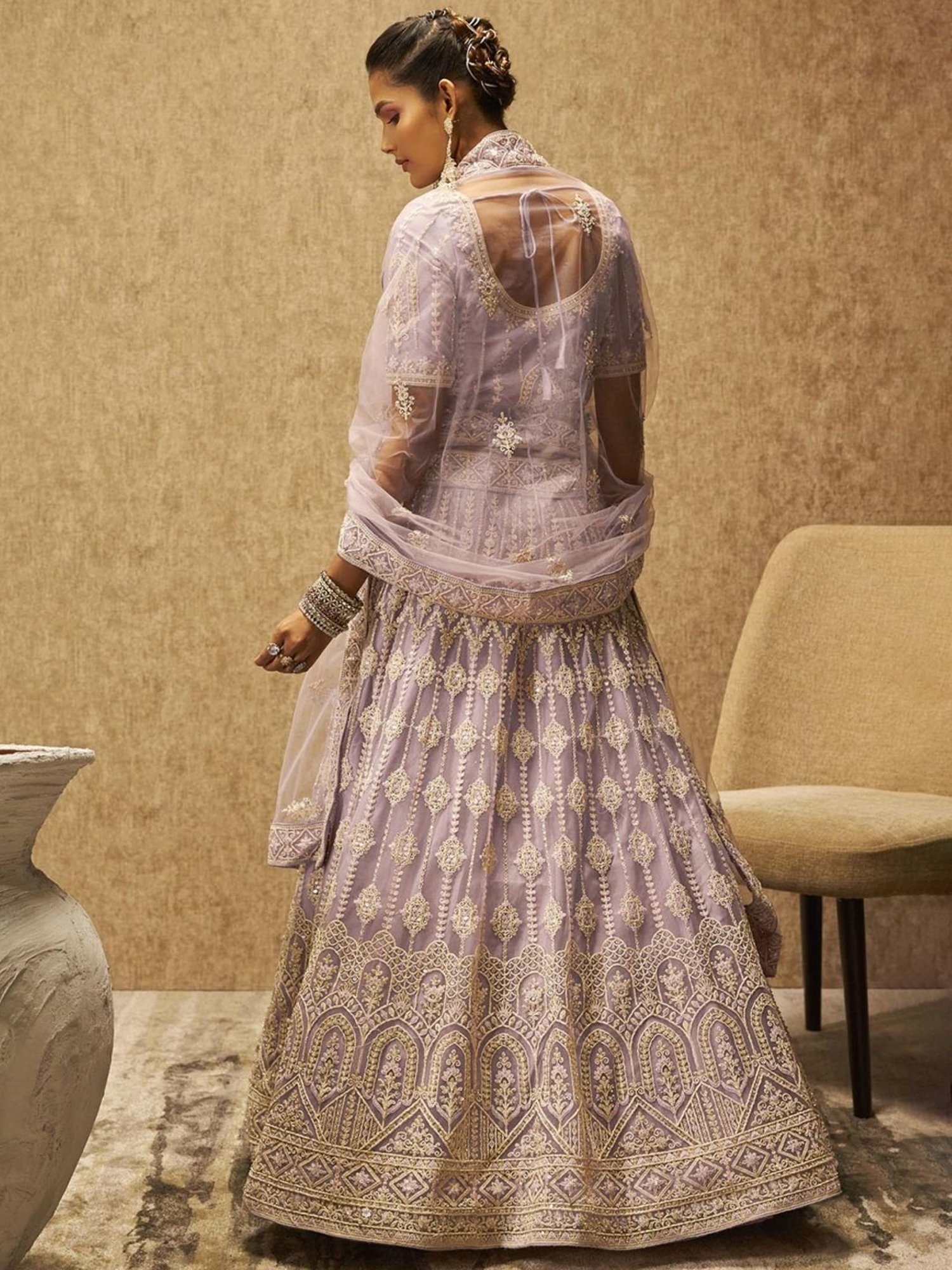 Soch Purple Embellished Unstitched Lehenga Choli Set With Dupatta & Belt