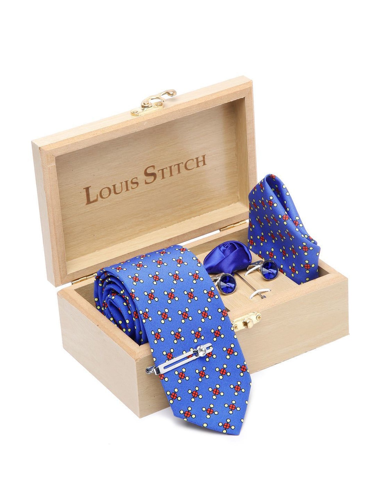Louis Stitch Blue Printed Necktie Gift Set - Set of 5