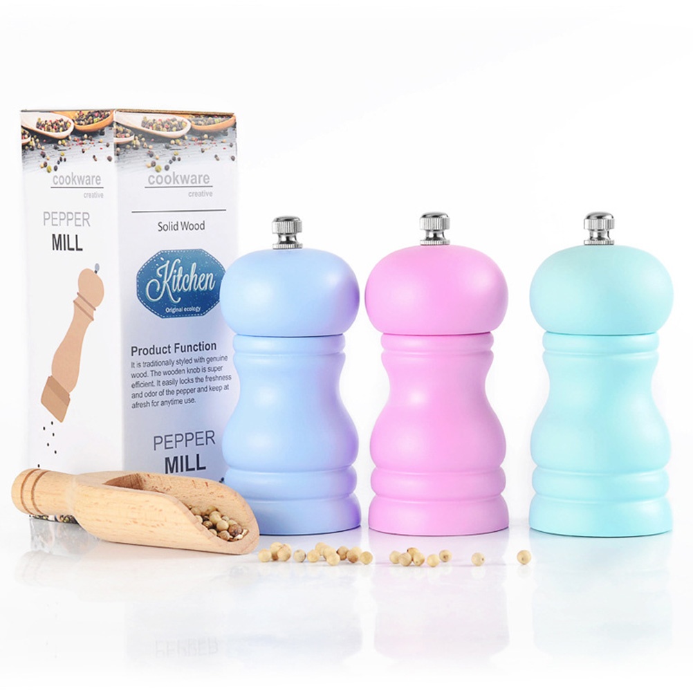 1pc Manual Wooden Pepper Grinder Household Ceramic Core Pepper Mill Salt Container Kitchen Gadget for Home (Blue)