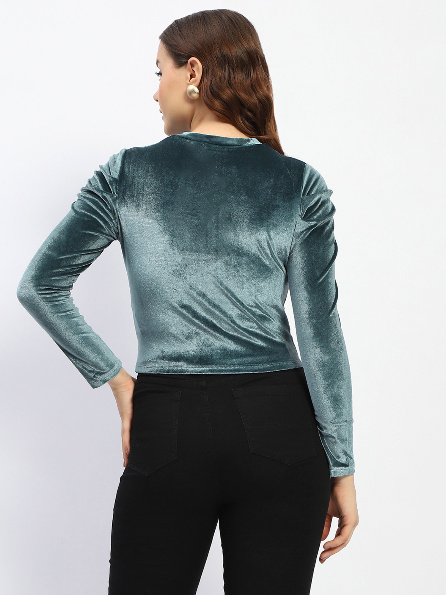 MADAME Teal Slim Fit Crop Top