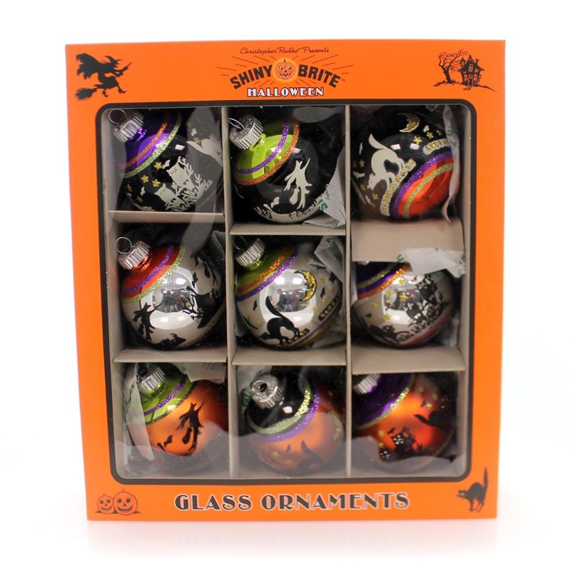 Shiny Brite 2.5" Signature Flocked Balls Halloween Shiny Brite Ornament  -  Tree Ornaments