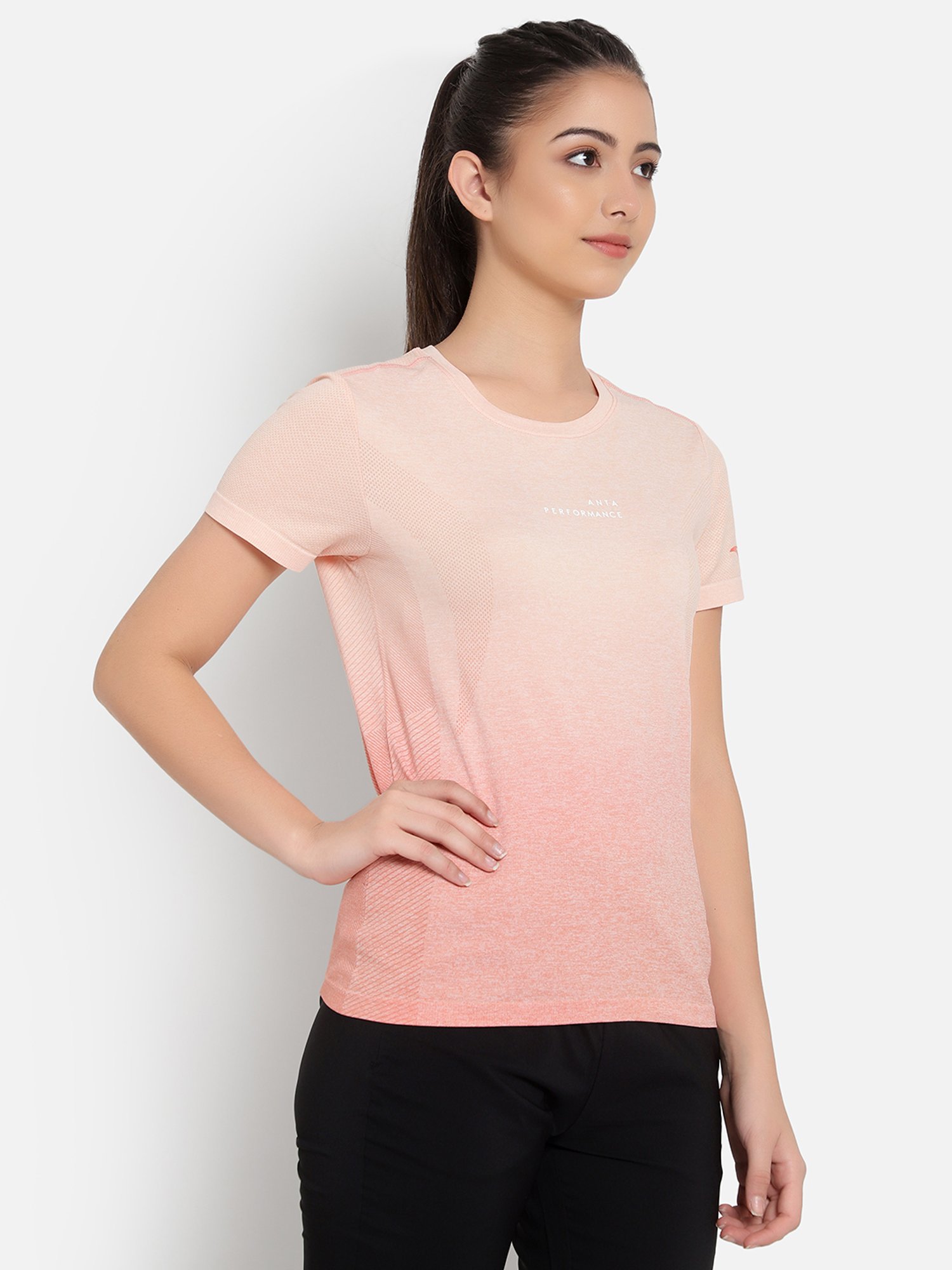 Anta Pink & Peach Printed Sports T-Shirt