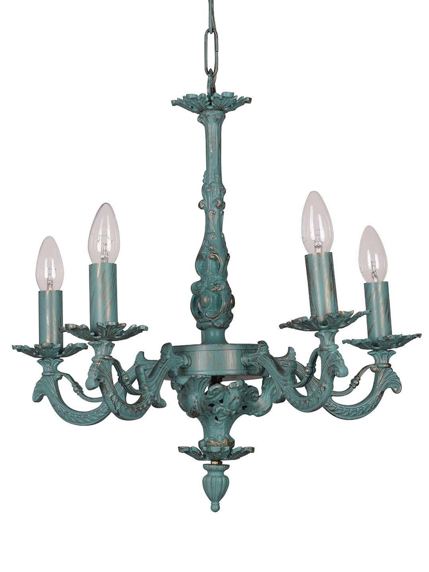 FOS LIGHTING Distressed White & Green Aluminium 5-In-1 Candlebra Chandelier