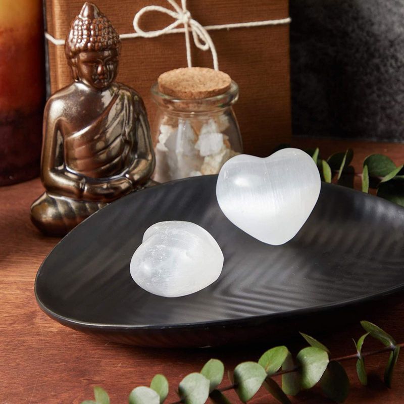 WellBrite 2 Pack Healing Crystals, Selenite Hearts, Home D'ecor (2 x 2.75 Inches)
