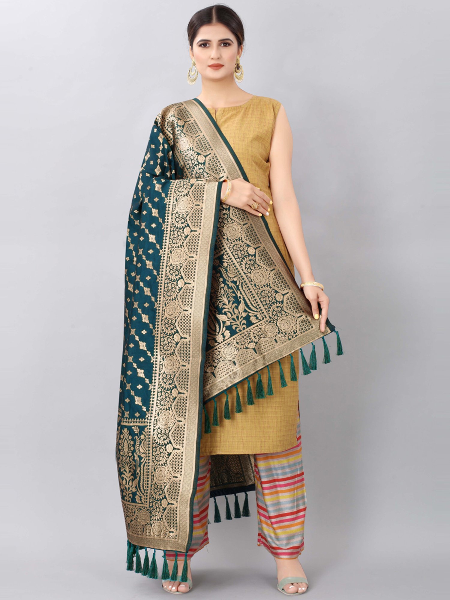 Silk Land Blue Woven Pattern Dupatta