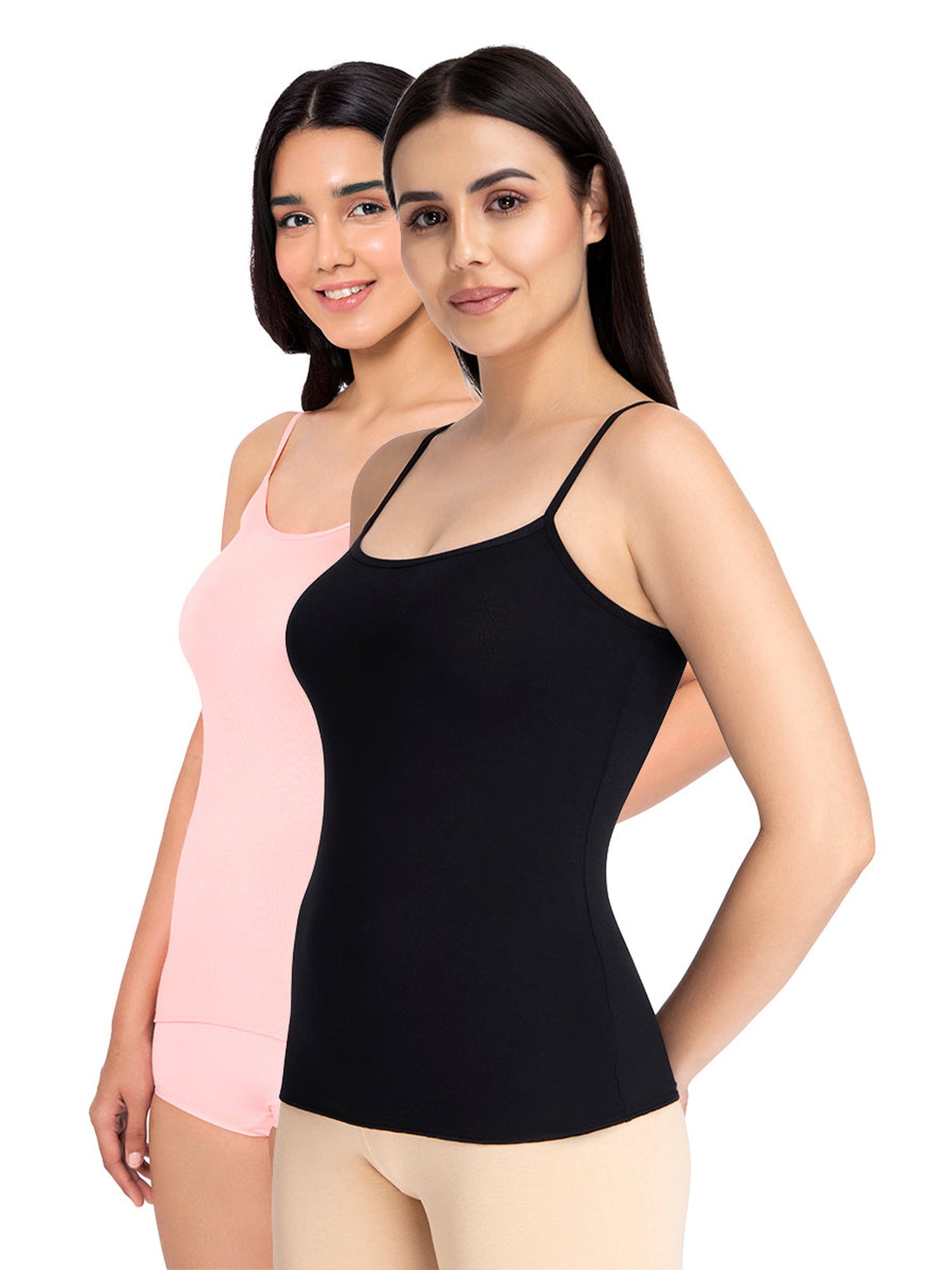 Amante Black & Pink Full Coverage Camisoles - Pack Of 2
