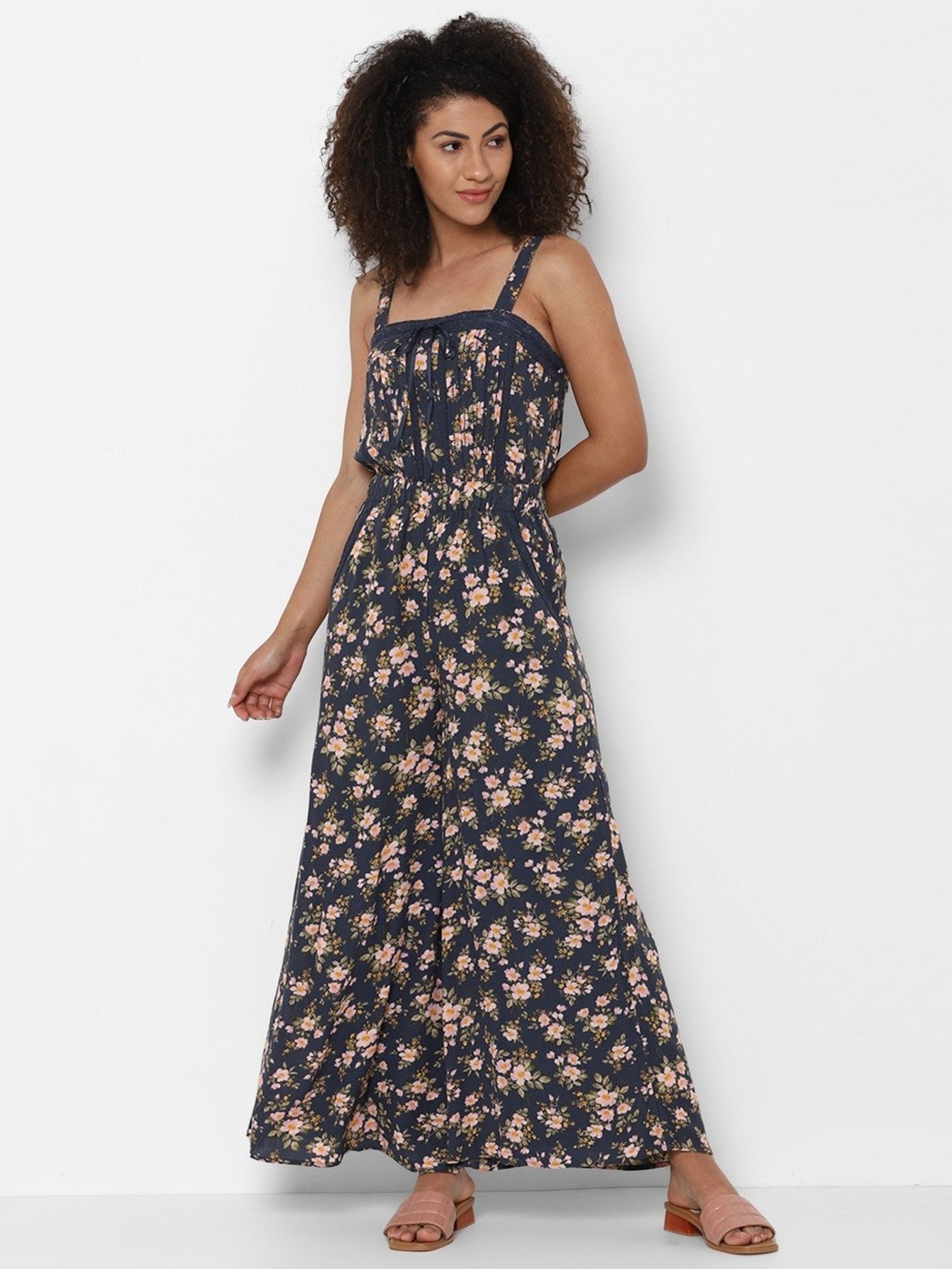 American Eagle Outfitters Navy Floral Print Jumpsuit