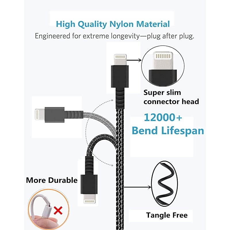 iPhone Charger Cable 5Pack 3ft6ft10ft  Durable Data Lightning Cord Nylon Braided iPhone Charging Cables Fast USB iPhone Chargers Compatible iPhone XSMaxXRX88P77P66P6SiPadBlack