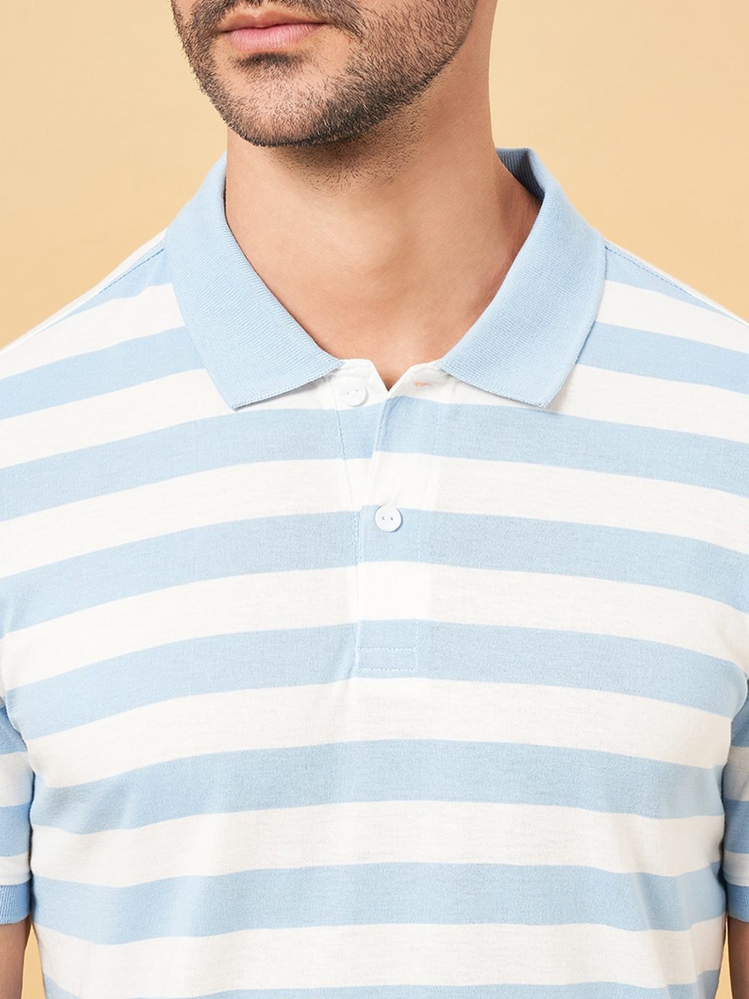 Byford by Pantaloons Blue Slim Fit Striped Polo T-Shirt