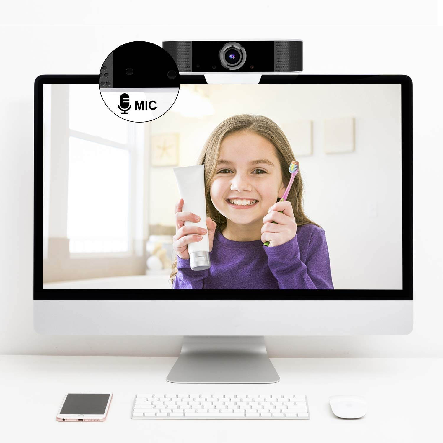 Web Camera for PC,1080p Webcam USB Webcams with Microphone, Streaming Webcam for Computers/Laptop/PC,for Conference Study (White/Black)