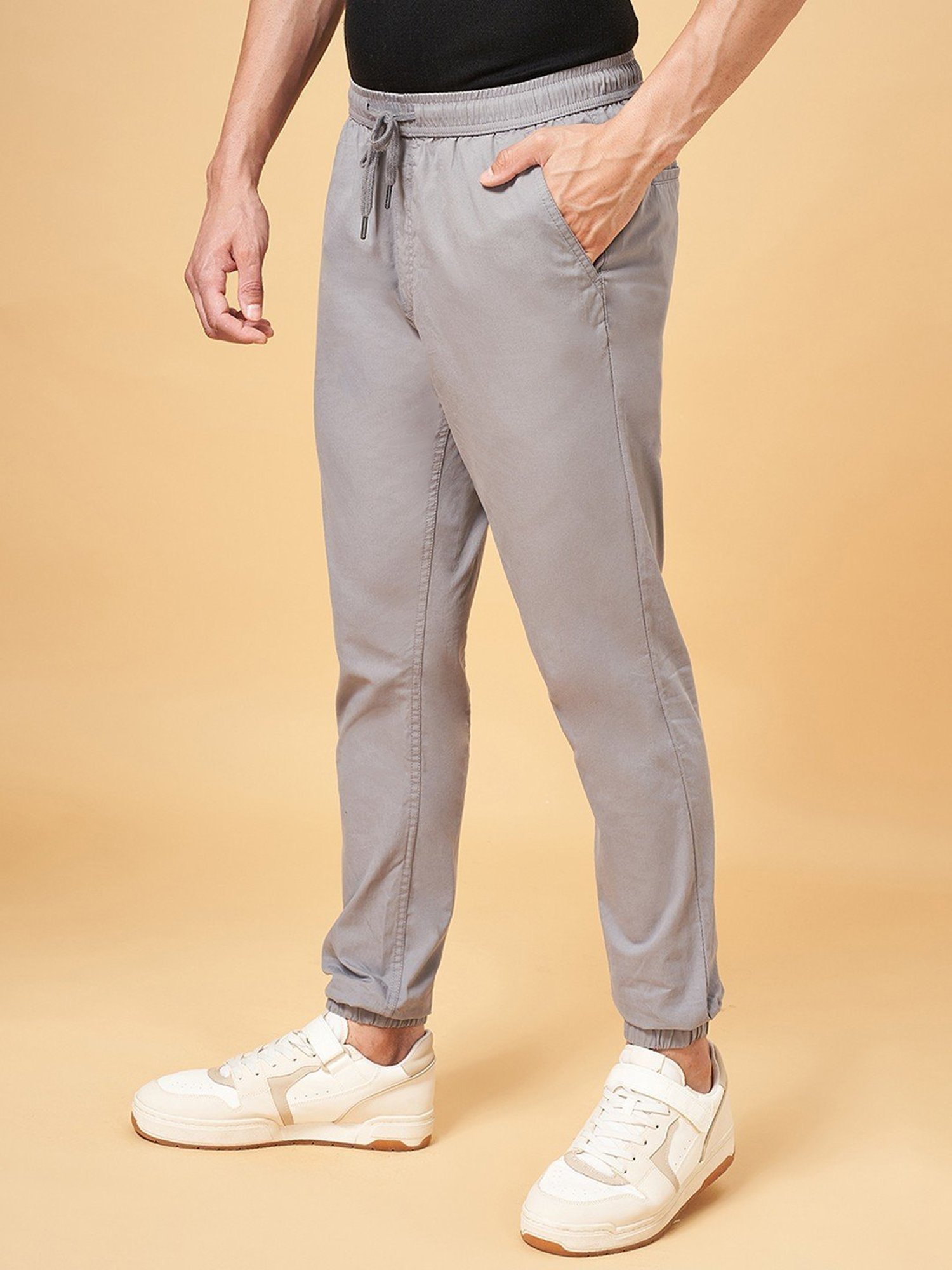 Urban Ranger by Pantaloons Light Grey Cotton Slim Fit Joggers