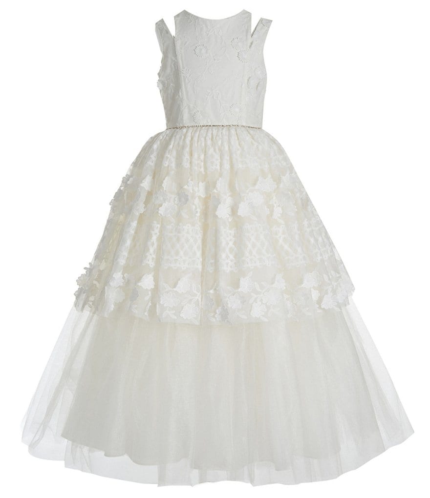 Badgley Mischka Big Girls 7-14 Split-Shoulder Lace Peplum Maxi Dress