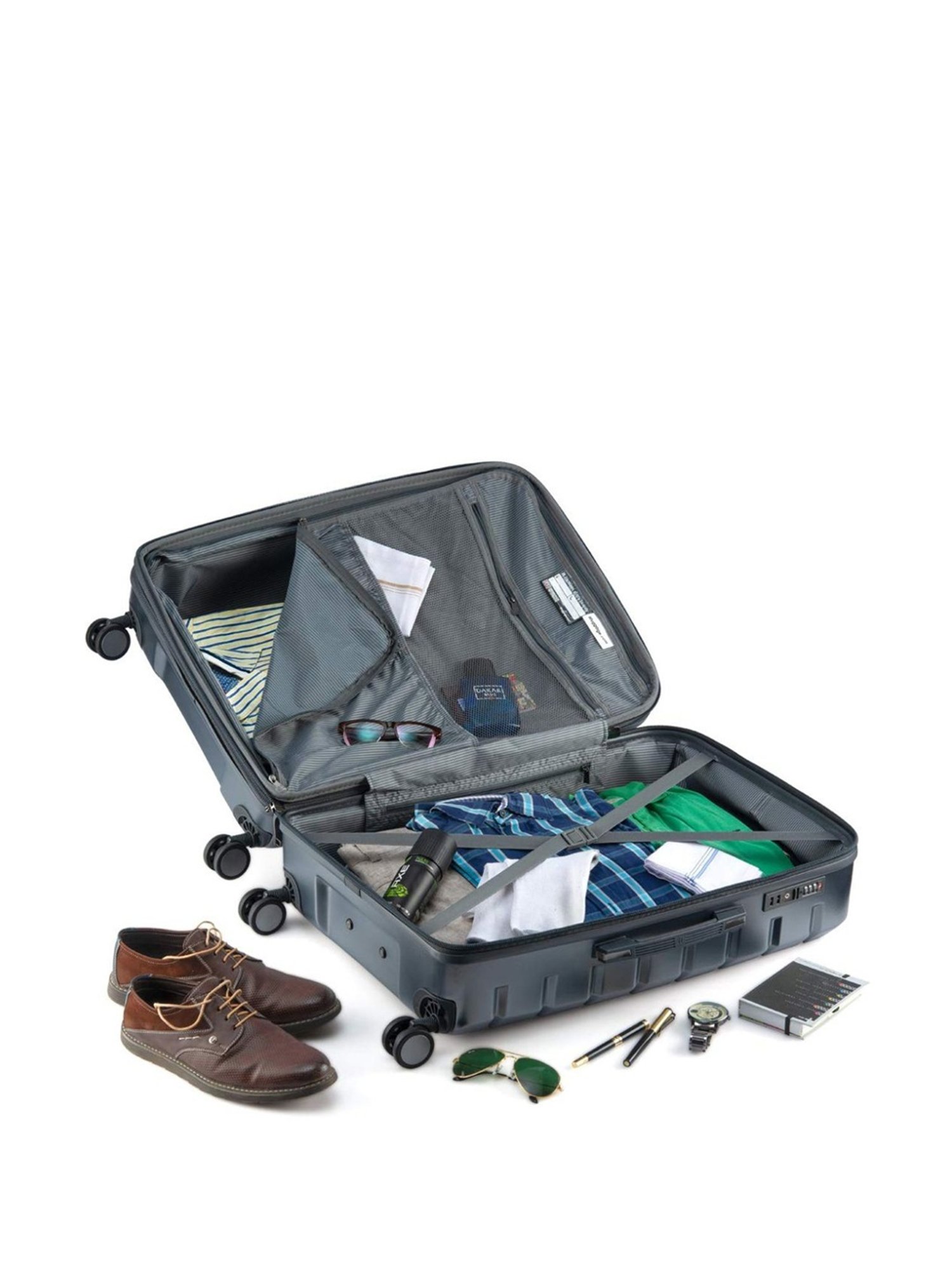 It luggage Prosperous Dark Grey Textured Large Hard Cabin Trolley Set of 2