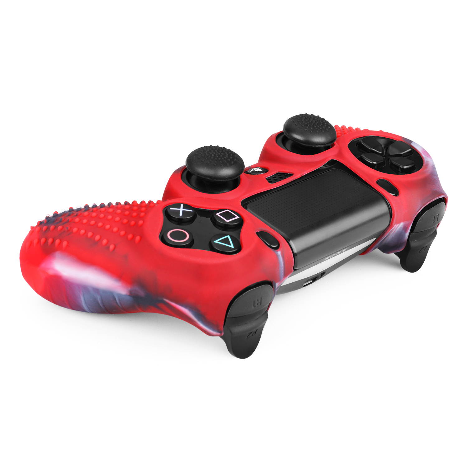 PS4 / Slim / Pro Controller Skin Grip Cover Case Set - Protective Soft Silicone Gel Rubber Shell & Studded Anti-slip Thumb Stick Caps for Sony PlayStation 4 Controller Gaming Gamepad (Mystic Red)