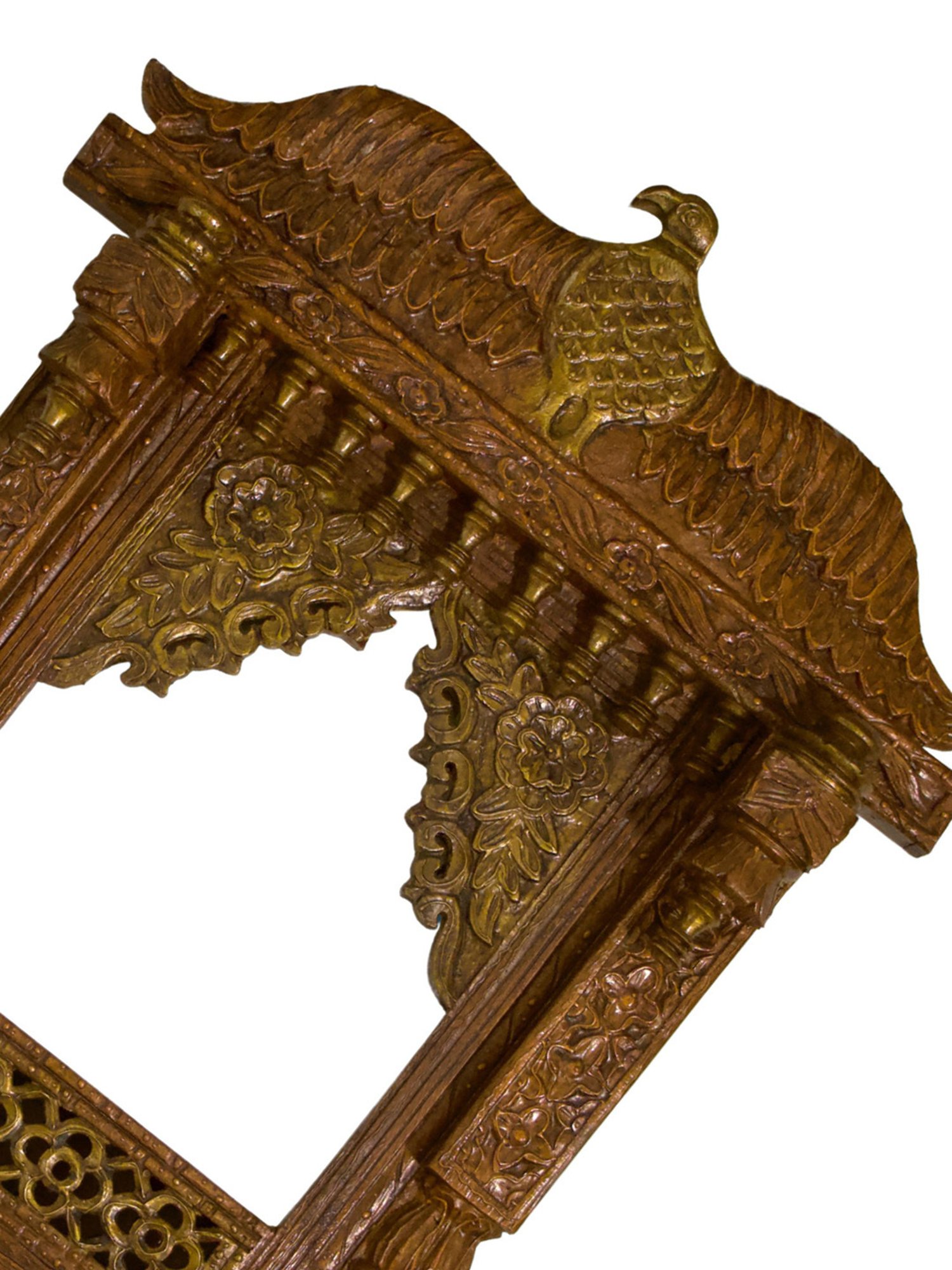 Ambi Hand Crafted Wooden Jharoka Wall Decor With A Falcon Top