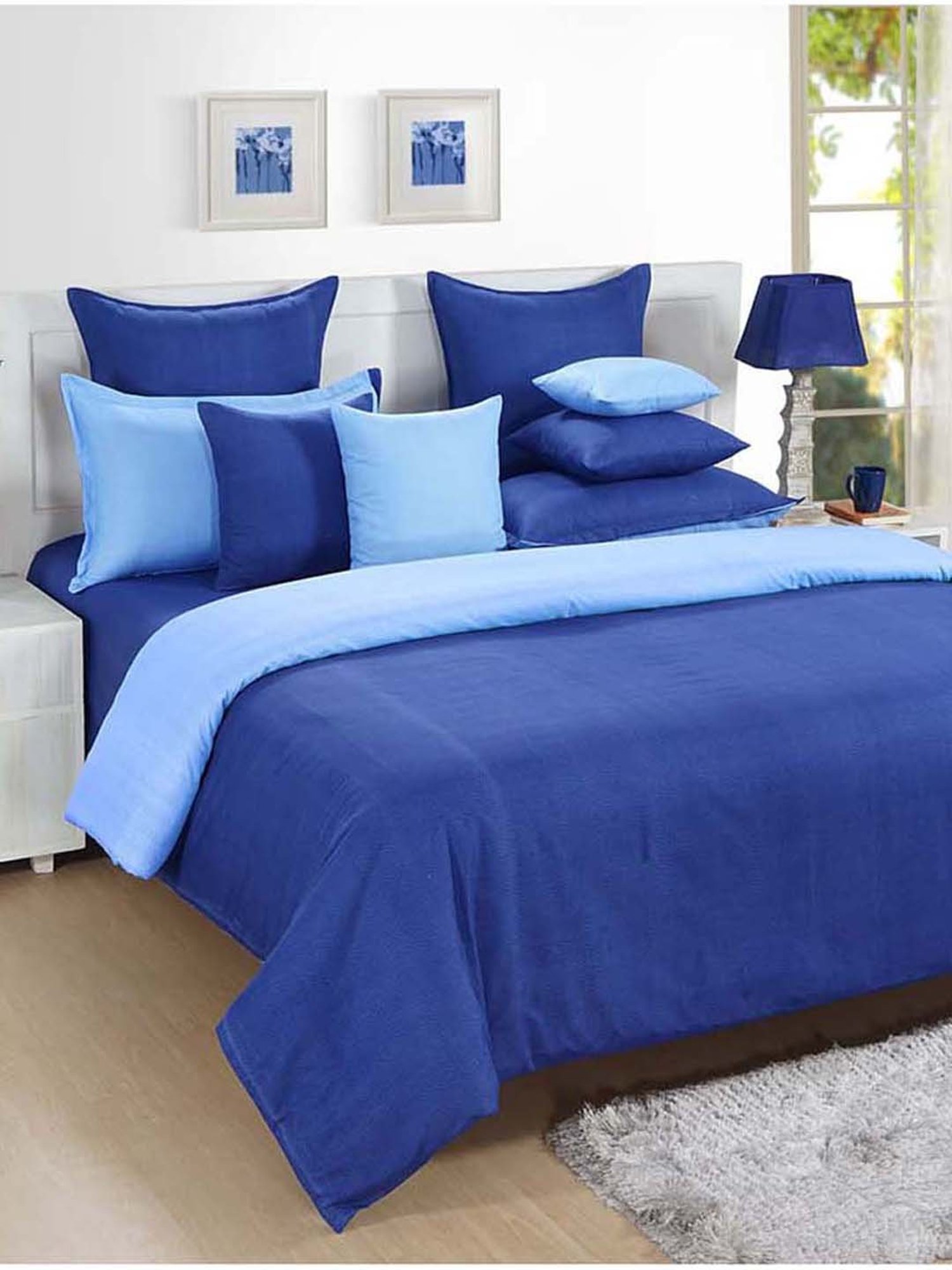 Swayam Chevron Blue 144 TC Cotton Blend Single Bedsheet with 1 Pillow Cover