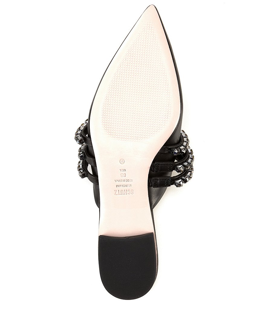 Schutz Smile Leather Crystal Encrusted Strap Ponted Toe Dress Mules