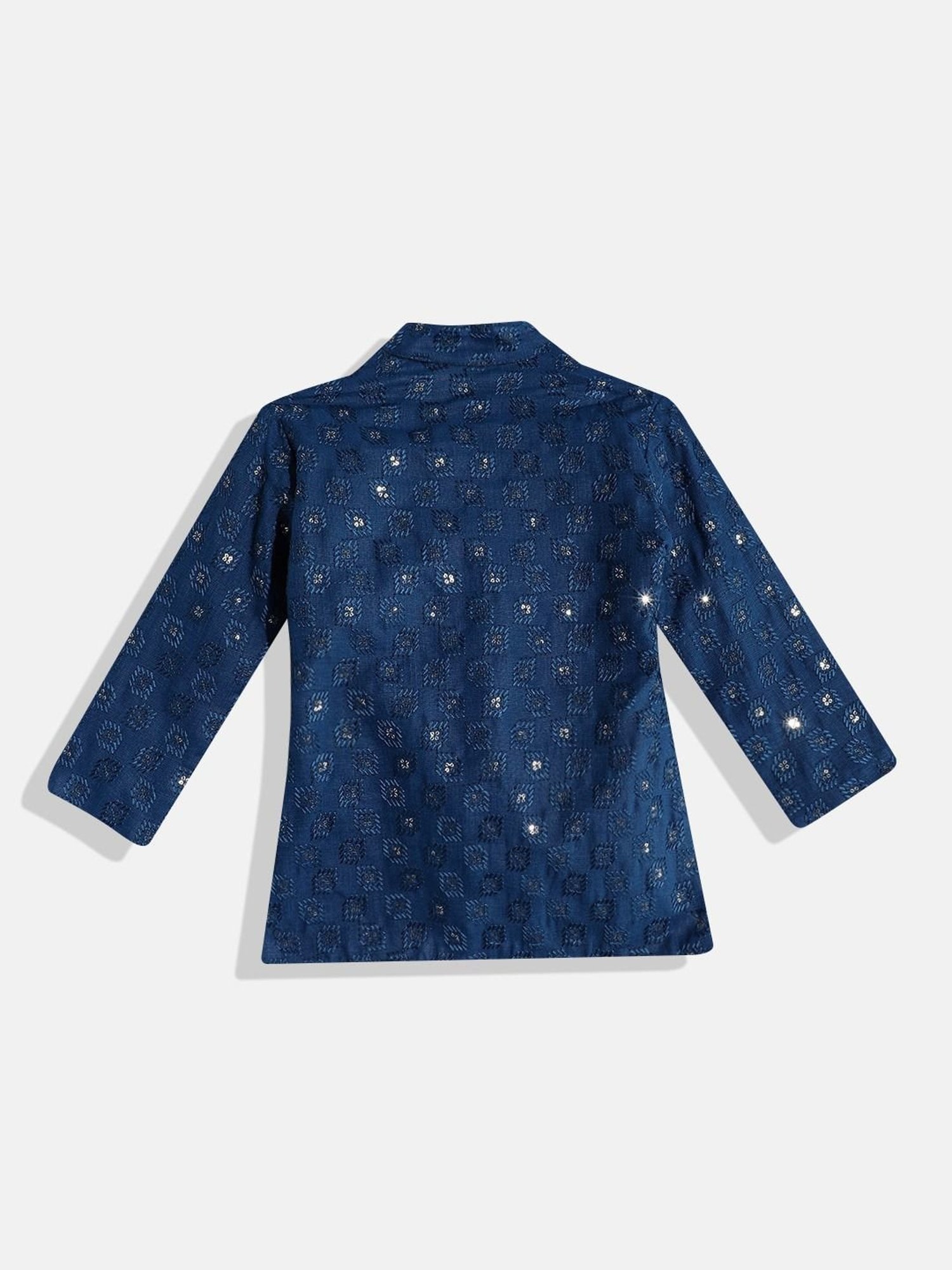 READIPRINT FASHIONS Kids Navy & White Embellished Full Sleeves Kurta with Pyjamas