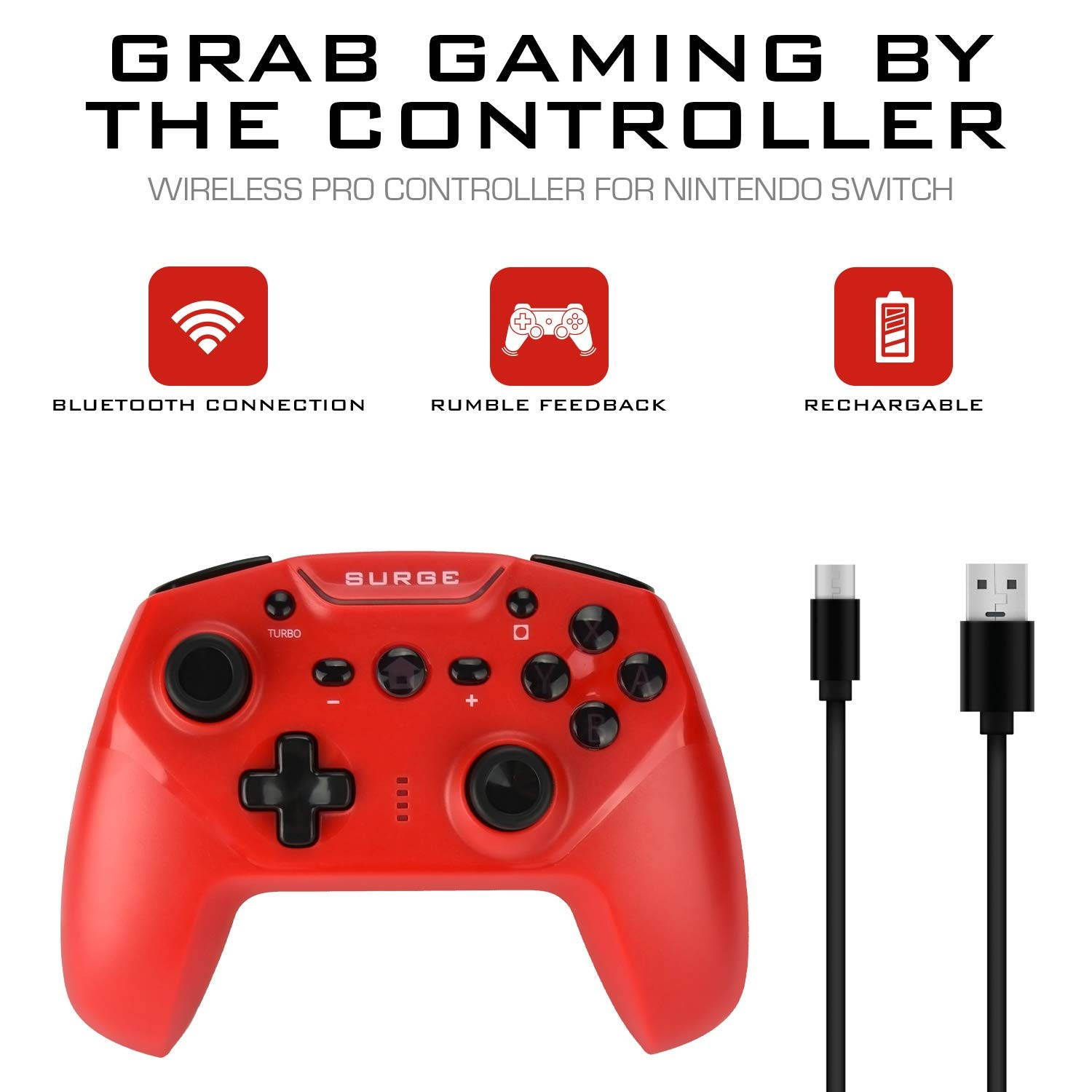 Surge Switchpad Pro Wireless Controller for Nintendo Switch - Red - Nintendo Switch