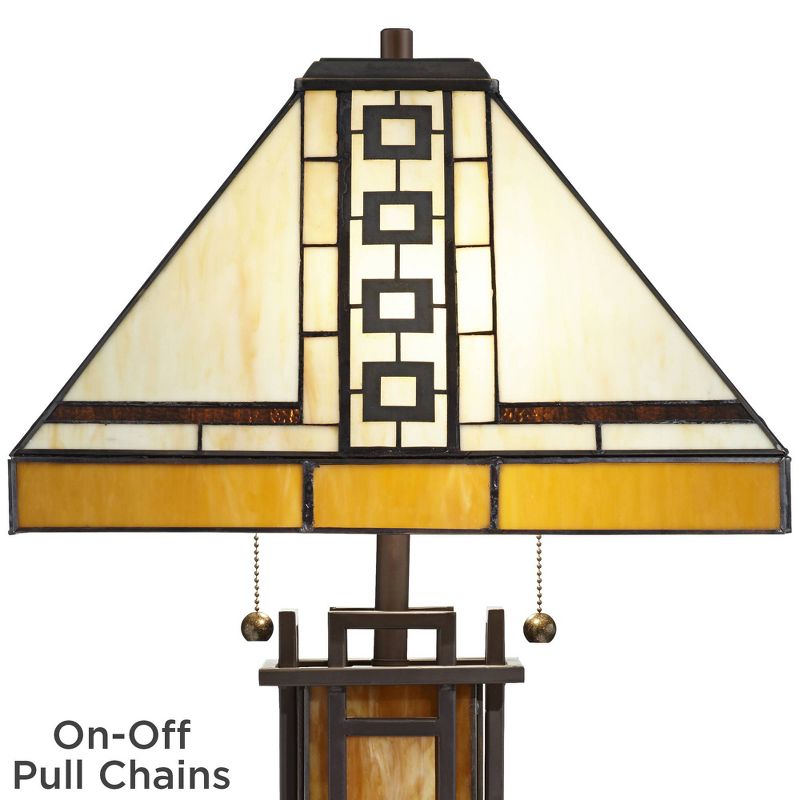Robert Louis Tiffany Mission Table Lamp with Nightlight LED Oil Rubbed Bronze Amber Stained Art Glass Shade Living Room Bedroom
