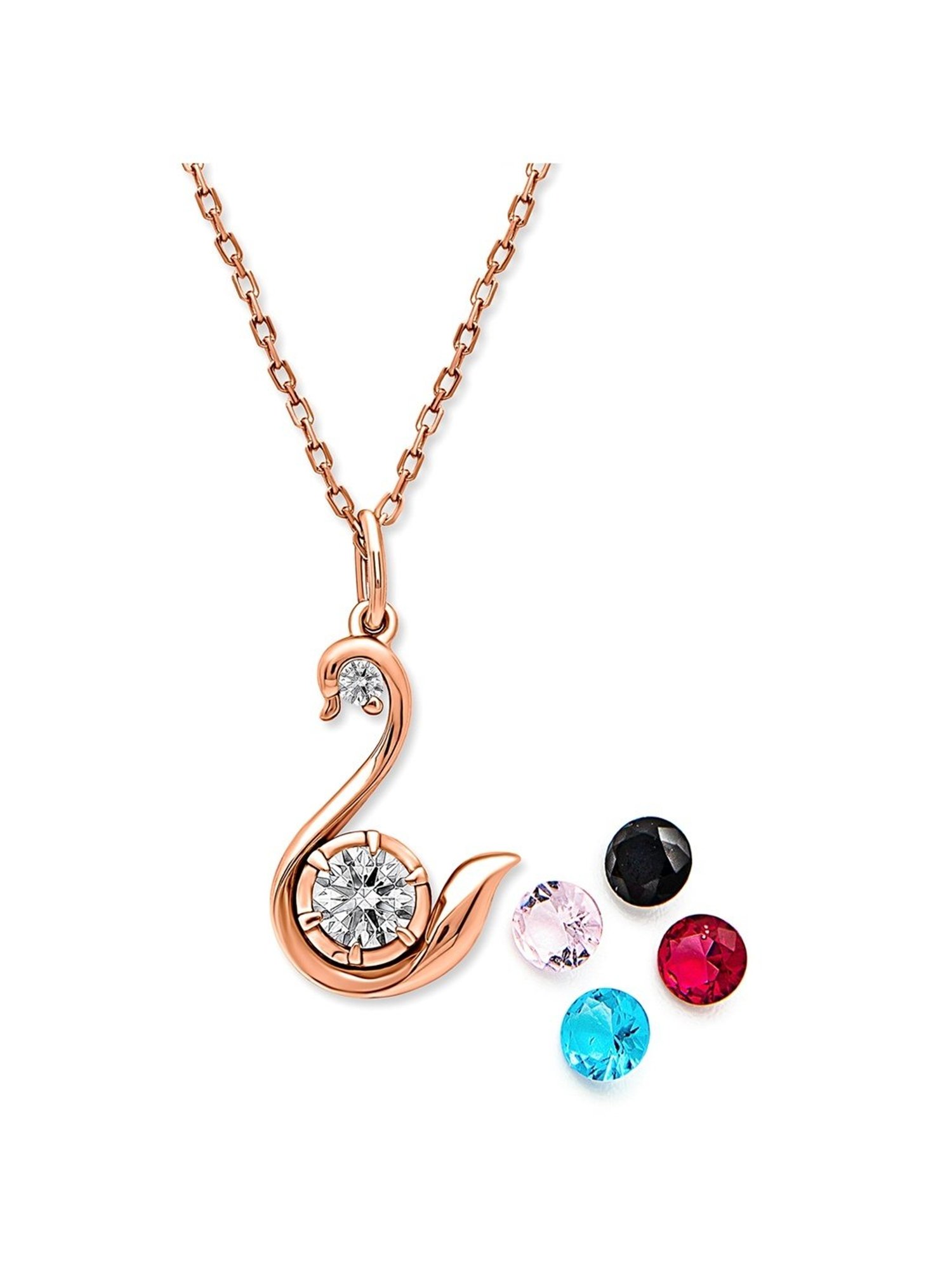 Silberry 92.5 Sterling Silver Rose Gold Swan Pendant with Chain