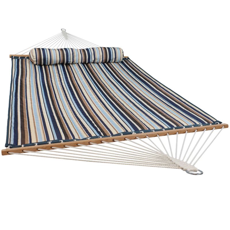 Sunnydaze Heavy-Duty Quilted Fabric Hammock Two-Person with Spreader Bars - 450 lb Weight Capacity - Ocean Isle