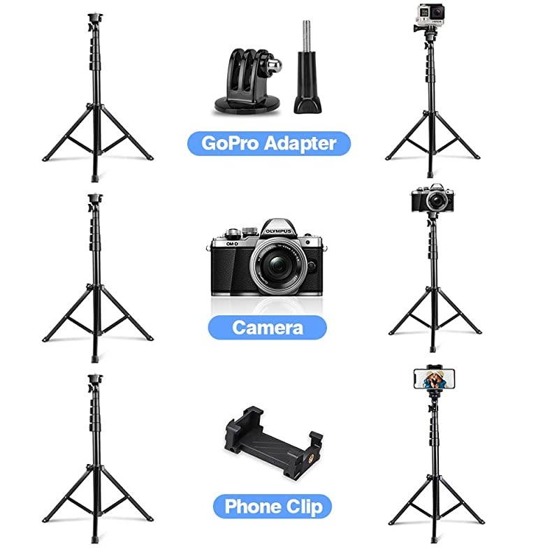54inch Selfie Stick Tripod Detachable and Extendable Phone Tripod for Cell Phone Compatible with Smartphone Includes Wireless Remote Cell Phone Holder and Gopro Adapter