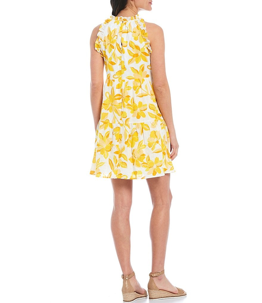 London Times Floral Print Ruffle Halter Neck Baby Doll Dress