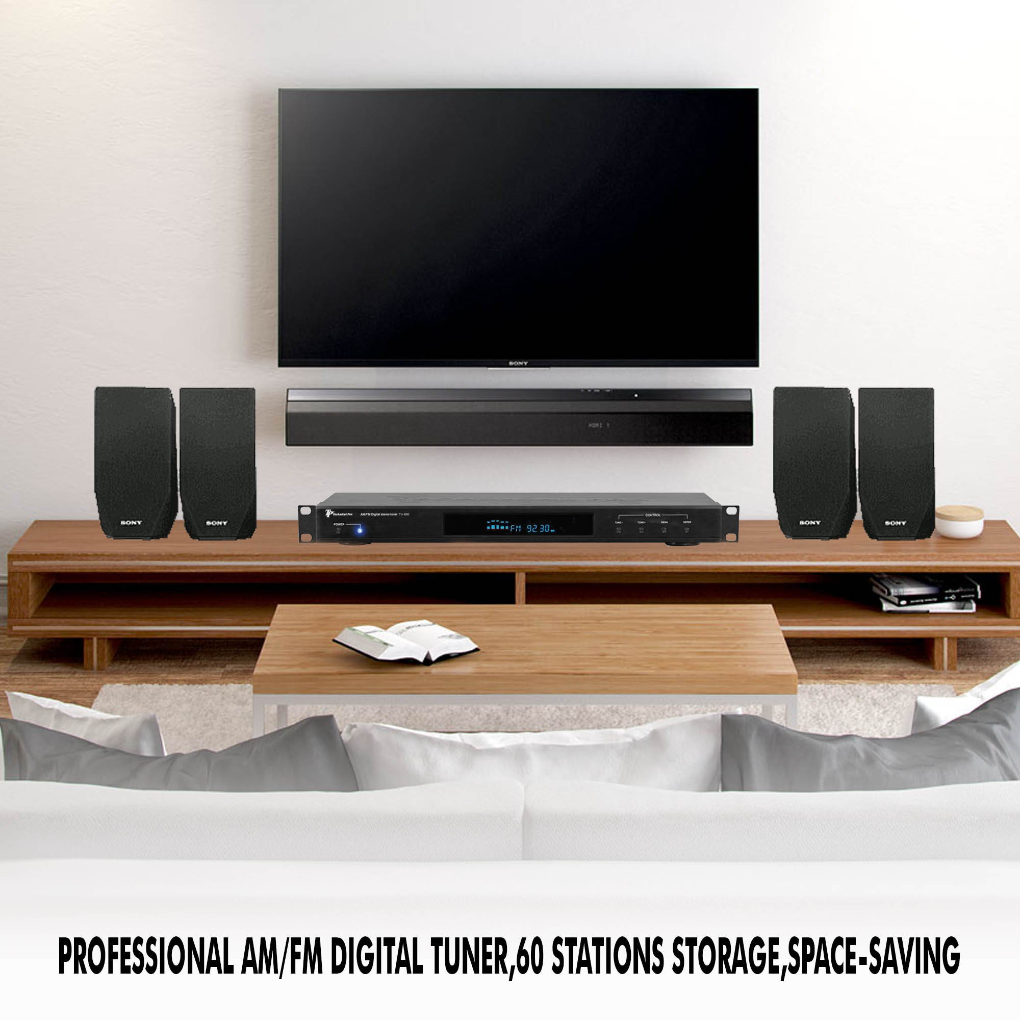 Technical Pro Professional AM/FM Digital Tuner, 60 Stations Storage, Space-Saving & Compact Design, Remote Control, Preset Times ON/OFF, LED light