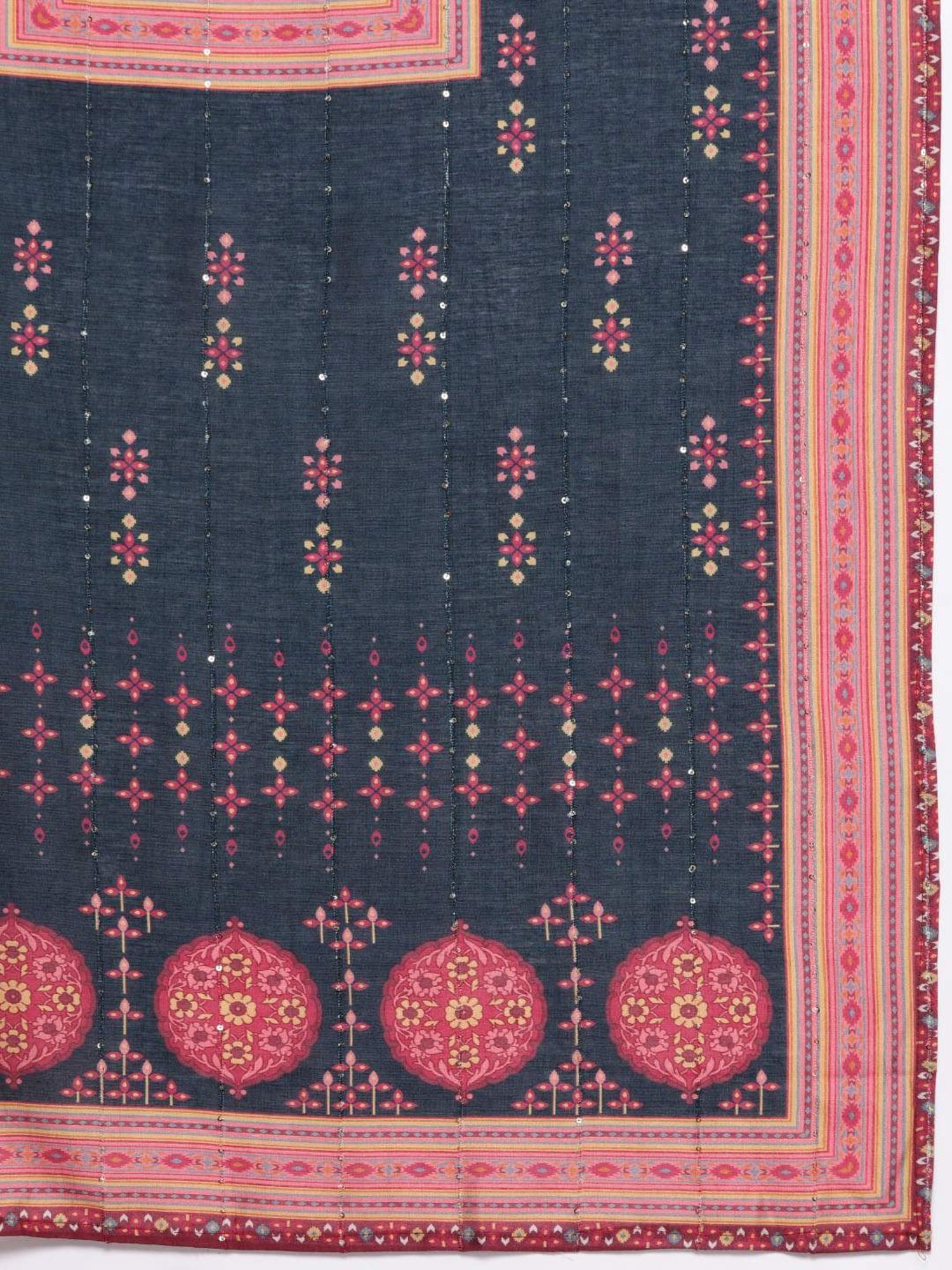 Varanga Blue & Pink Cotton Printed Kurta Pant Set With Dupatta