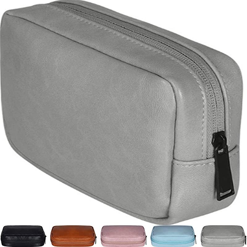 Accessories Storage Bag Premium PU Leather Multifunctional Travel Digital Accessories Storage Bag Cable Organizer Bag Grey