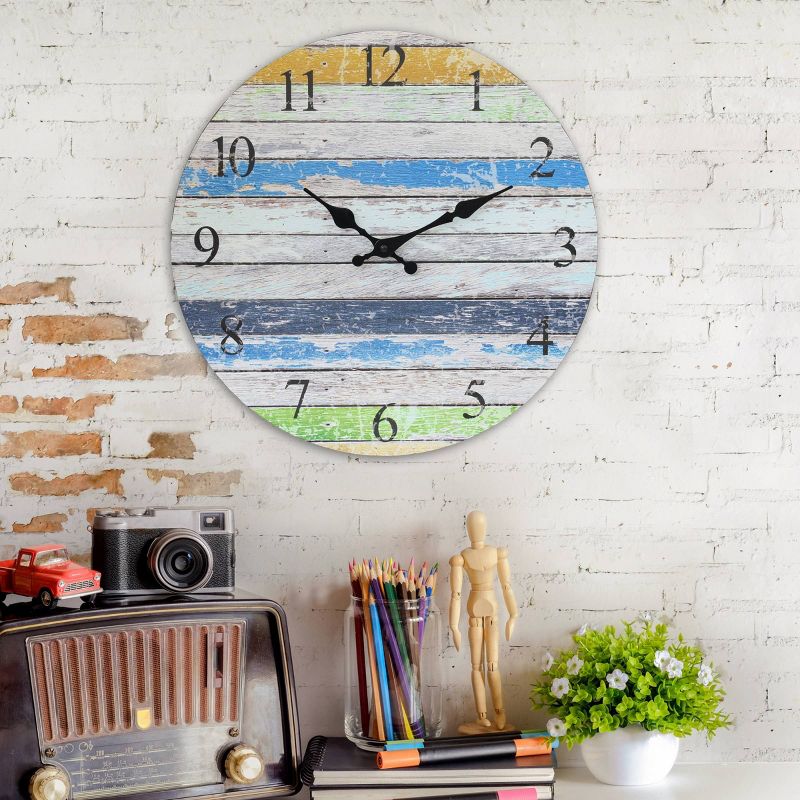 14" Round Wooden Wall Clock Blue/White - Stonebriar Collection
