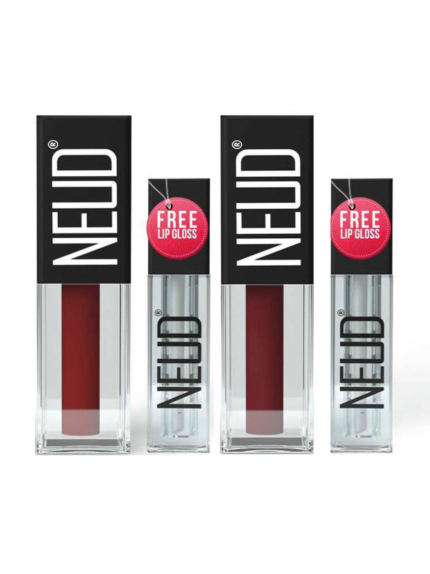 Neud Matte Liquid Lipstick Combo Mocha Brownie & Red Kiss with Two Lip Gloss Free