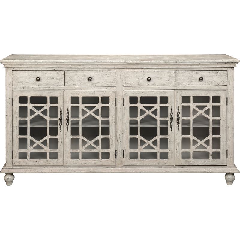 Millcreek Mirrored 4 Door 4 Drawer Credenza TV Stand for TVs up to 74" Ivory - Treasure Trove