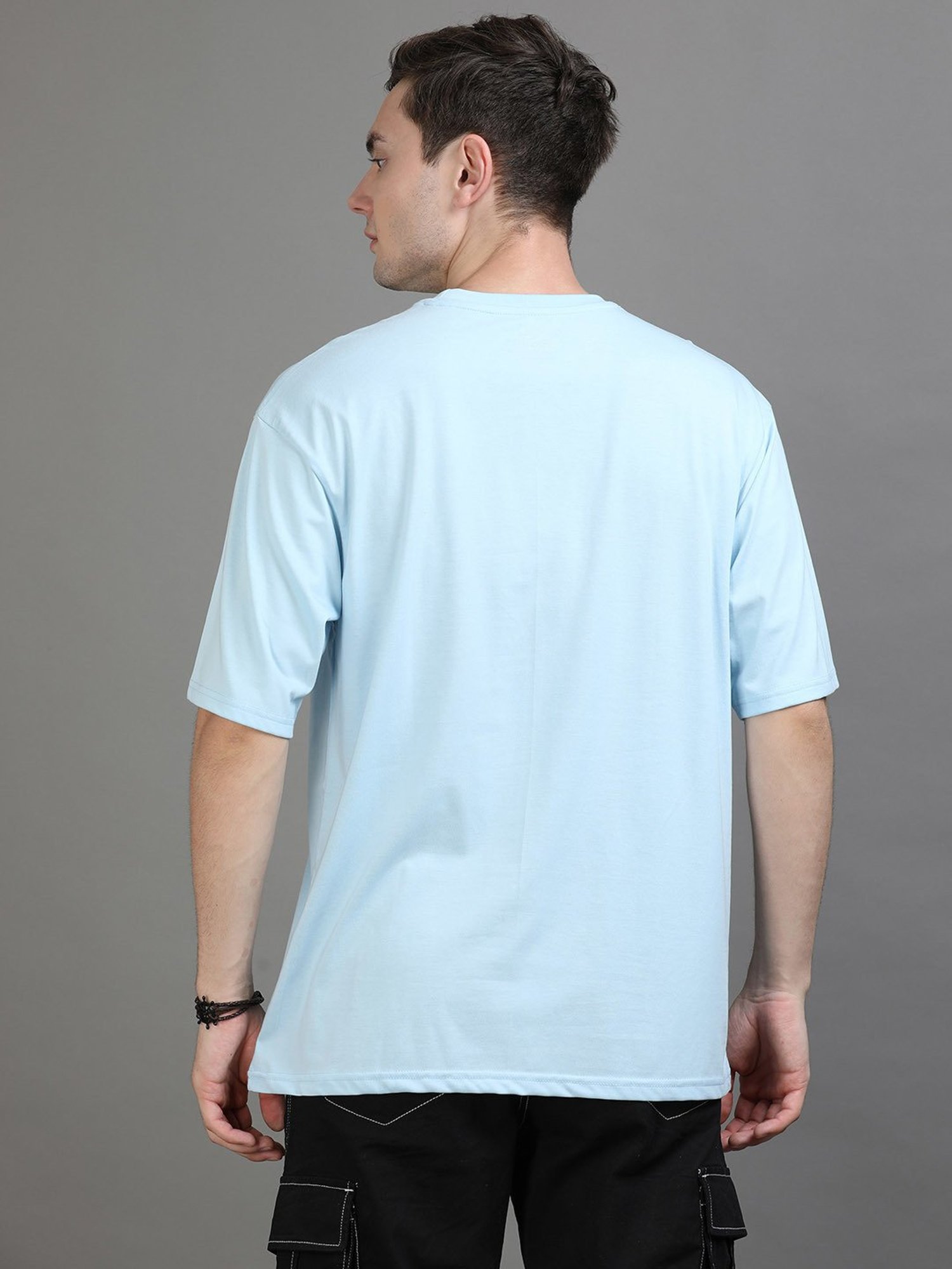Bushirt Sky Blue Regular Fit Cotton Oversize Crew T-Shirt