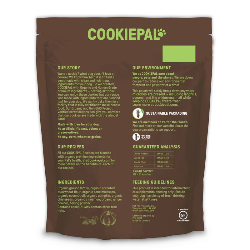 Cookie Pal Human Grade Pumpkin and Chia Organic Dry Dog Treats - 10oz