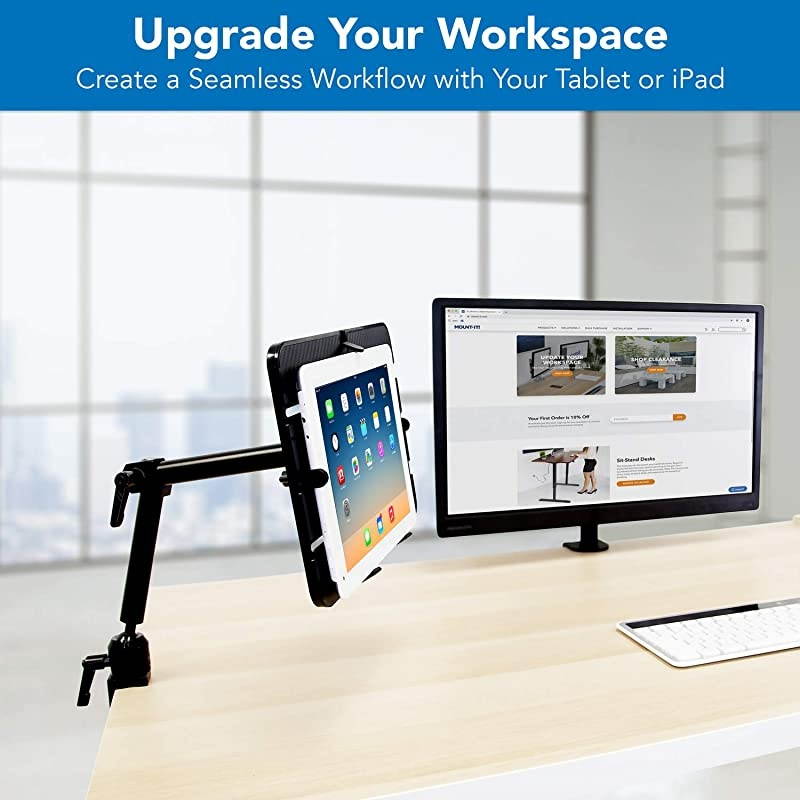 Tablet Pole Mount | Wheelchair Tablet Mount for iPad Tablet or Phone | Universal Full Motion Tablet Holder for Mic Stand or Desk | CClamp Base | Fits Screen Sizes from 6 to 14 Inches